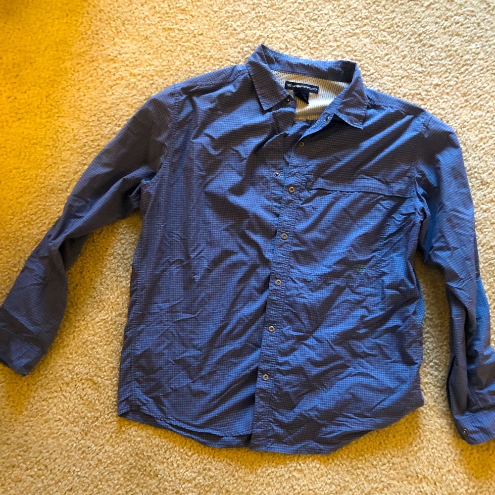 XL ExOfficio Mens Blue Checked Fishing Shirt